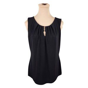 Ivanka Trump Black and Gold Metal Detail Sleeveless Blouse Sz M